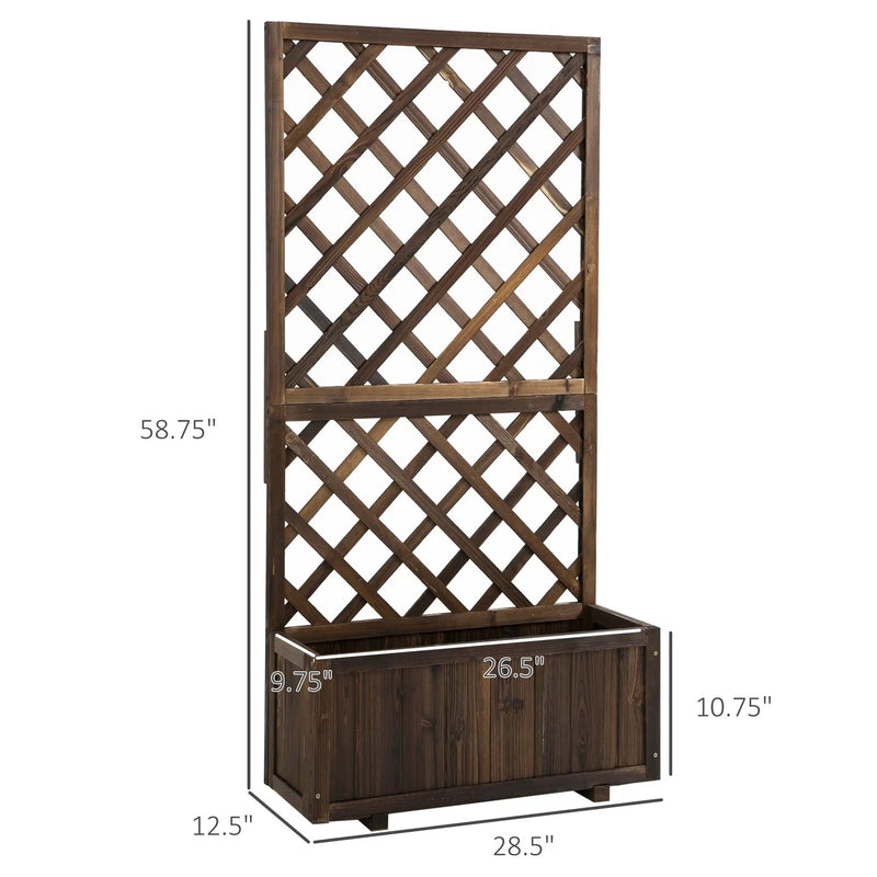 Garden Bed, Wooden Raised Garden Bed Planting Planter Box with Trellis and Drain Holes by HouseOfZazla