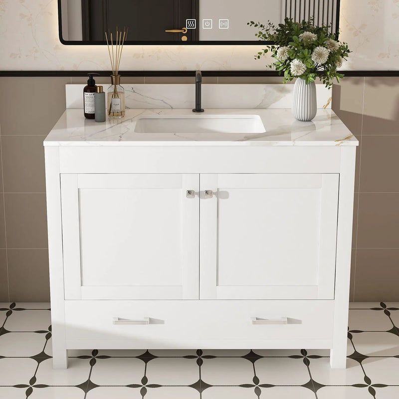 43" Bathroom Vanity, Multi Functional Cabinet, Doors And Drawer - White by HouseOfZazla