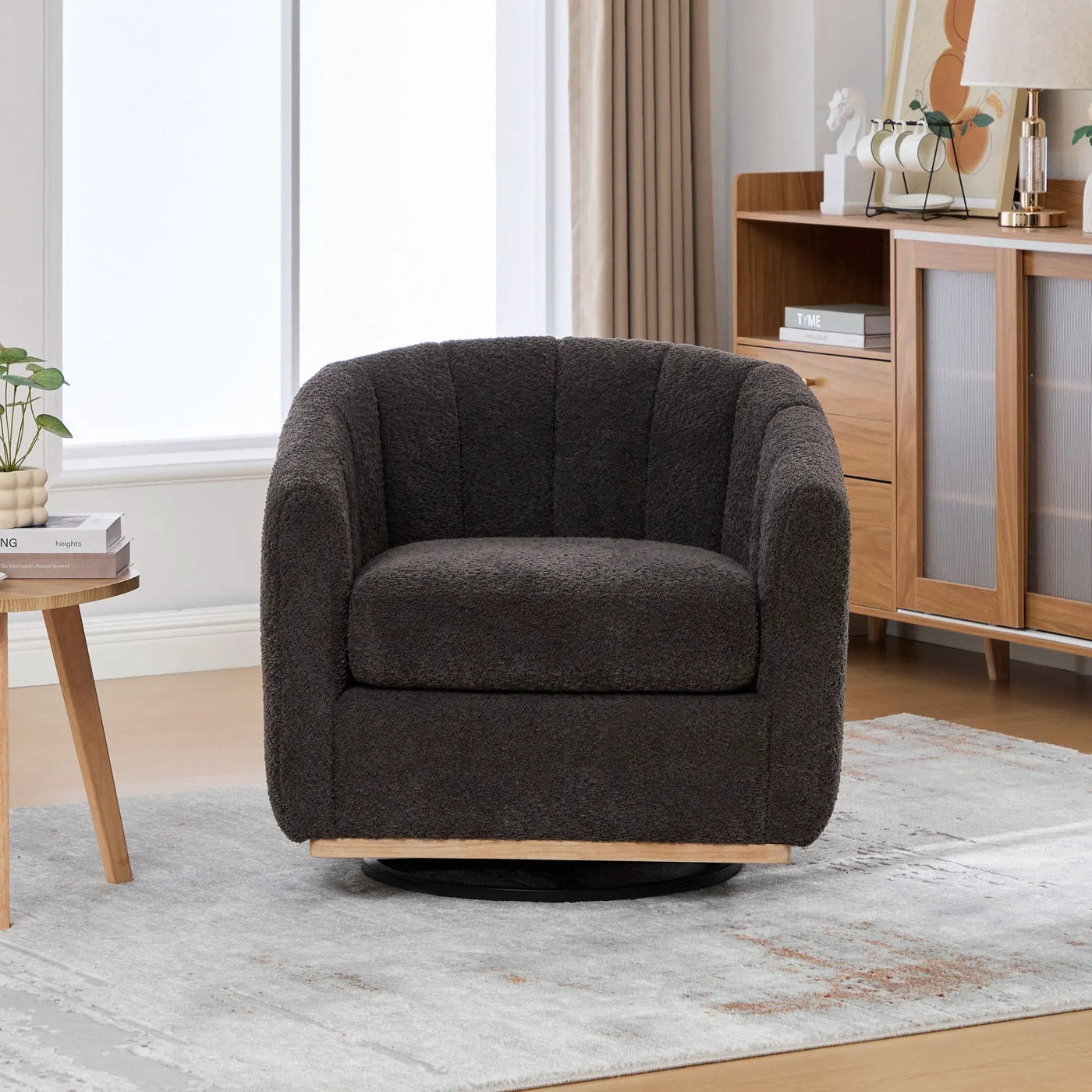 Swivel Upholstered Barrel Chair With Metal Base by HouseOfZazla