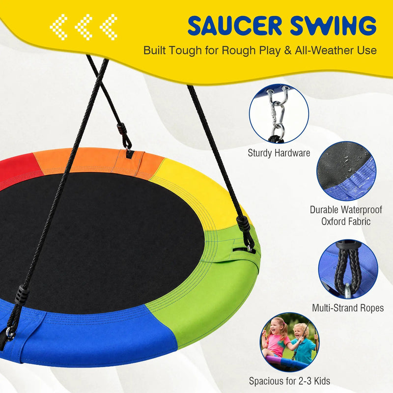 5-in-1 Kids Swing Set with Saucer Swing, Belt Swing, Basketball Hoop & Soccer Goal by HouseOfZazla