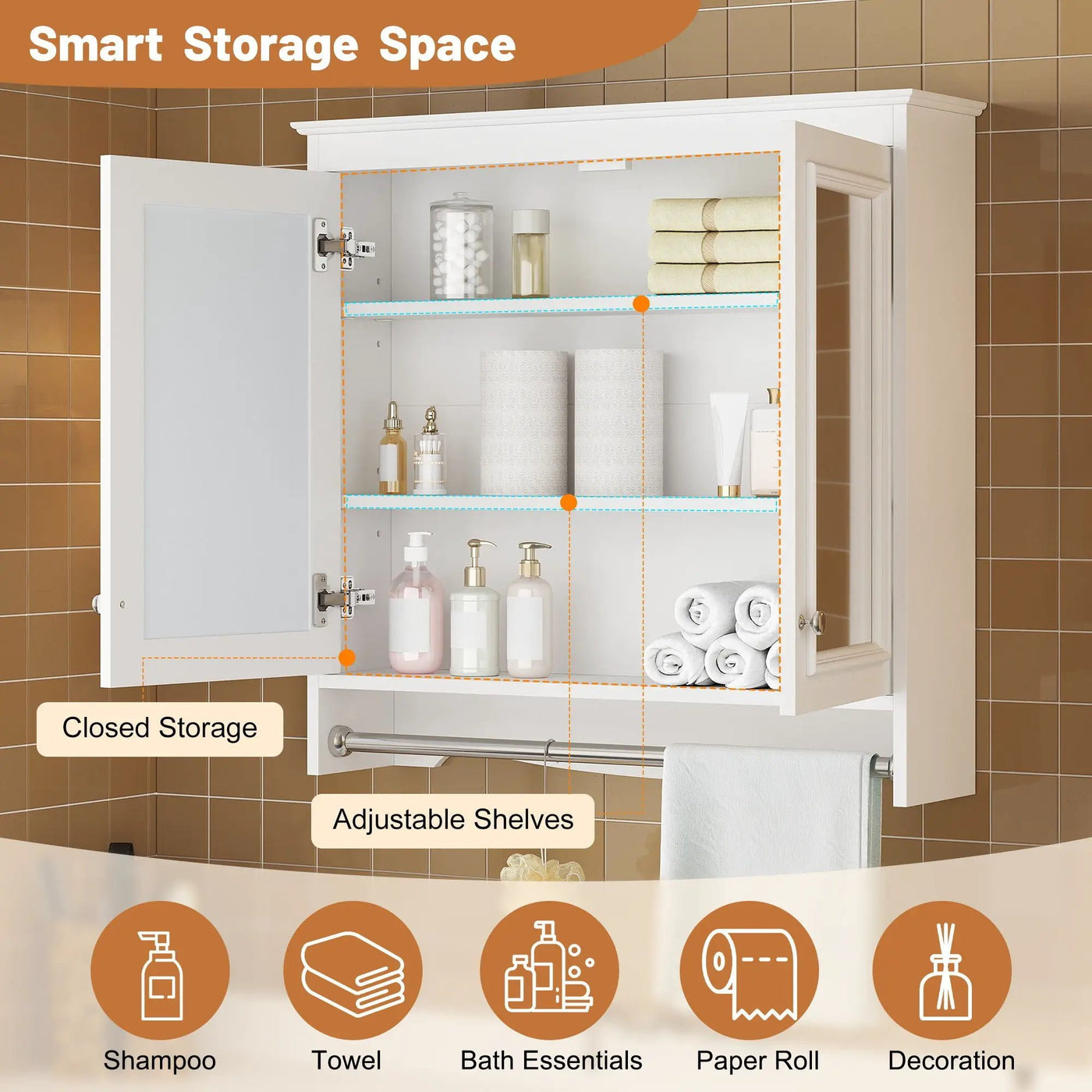 Modern Wall-Mounted Mirror Cabinet With Adjustable Shelves, Soft-Close Doors, High-Definition Mirror by HouseOfZazla