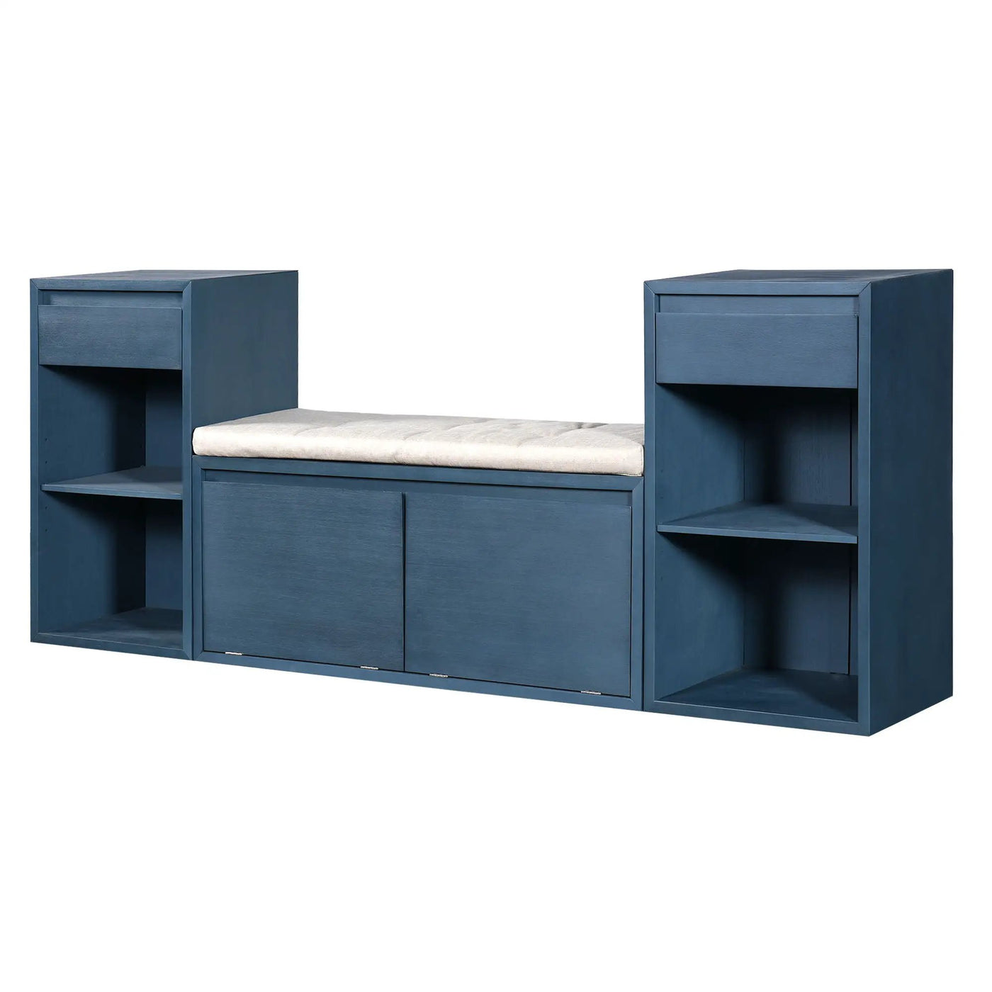 Entryway Storage Bench With Cushion, Drawers & Open Shelves by HouseOfZazla
