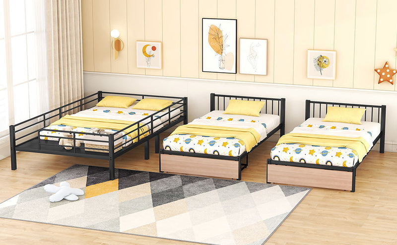 Triple Bunk Bed With Drawers, Multi-Functional Frame With Desks And Shelves In The Middle by HouseOfZazla