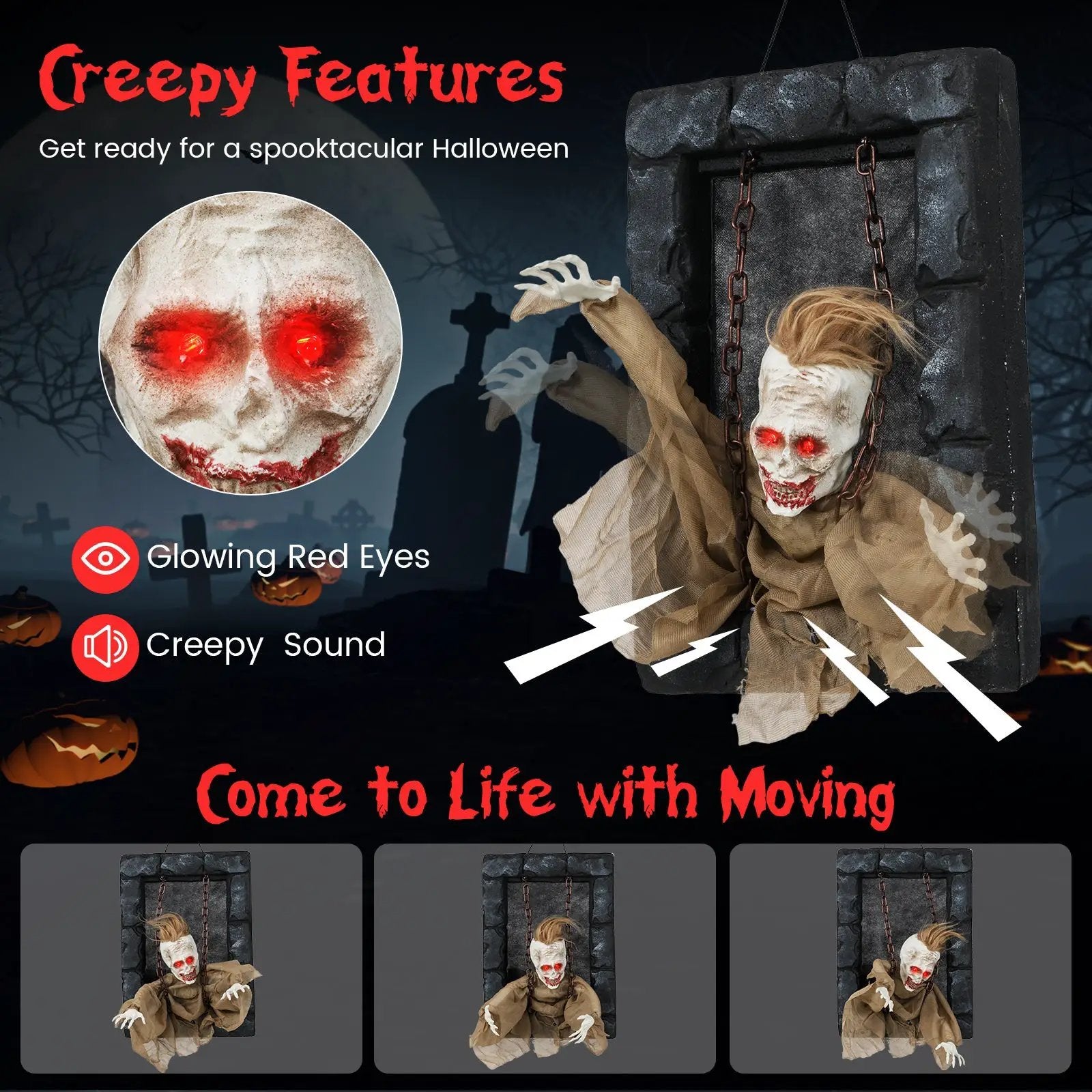 Halloween Hanging Animated Zombie Prisoner Decoration Sound-Activated by DirectDeals