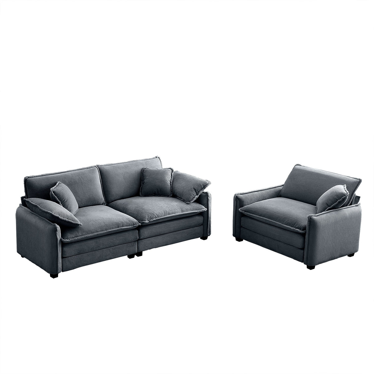Modern Corduroy Sofa Set with Two Pieces - Grey or Green, photo 6 of 10