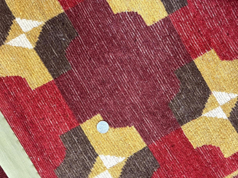 Modern Tibetan Rug 5 x 6.8, Wool, Red, Allover Pattern, Nepali Rug, Abstract Rug, Handmade Area Rug by Jewel Rugs