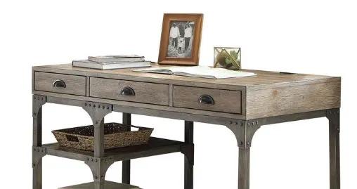Gorden - Weathered Antique Metal Writing Desk - Oak by Unique Piece Furniture