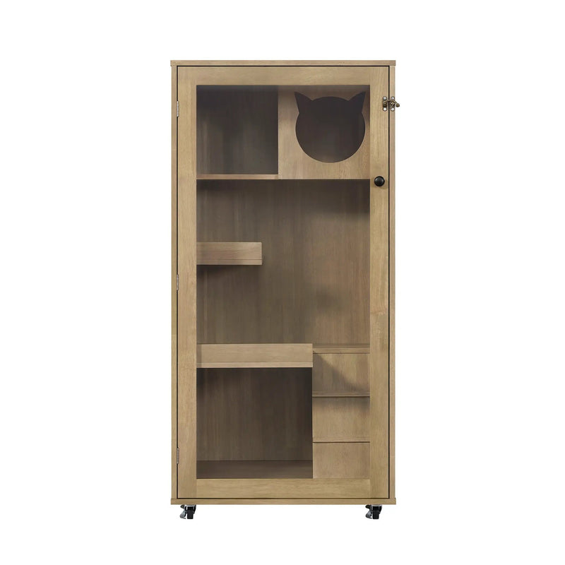 Basia Rubber Wood Cat Cabinet with Wheels by HouseOfZazla