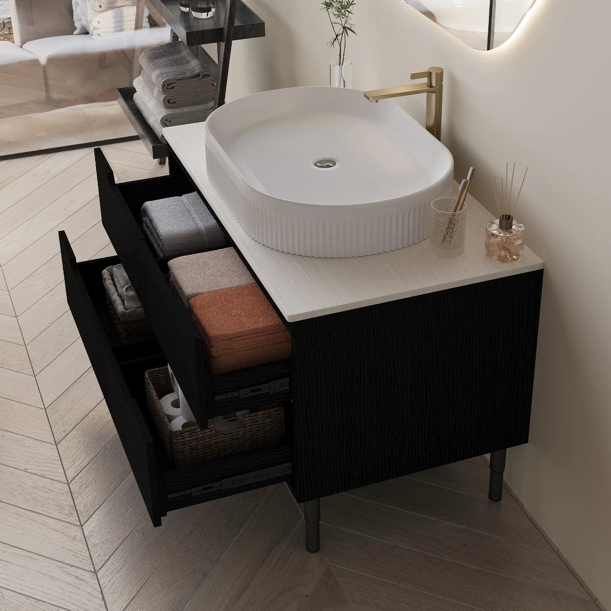 36 Inch Bathroom Vanity with Ceramic Integrated Sink & Soft-Close Drawers by HouseOfZazla