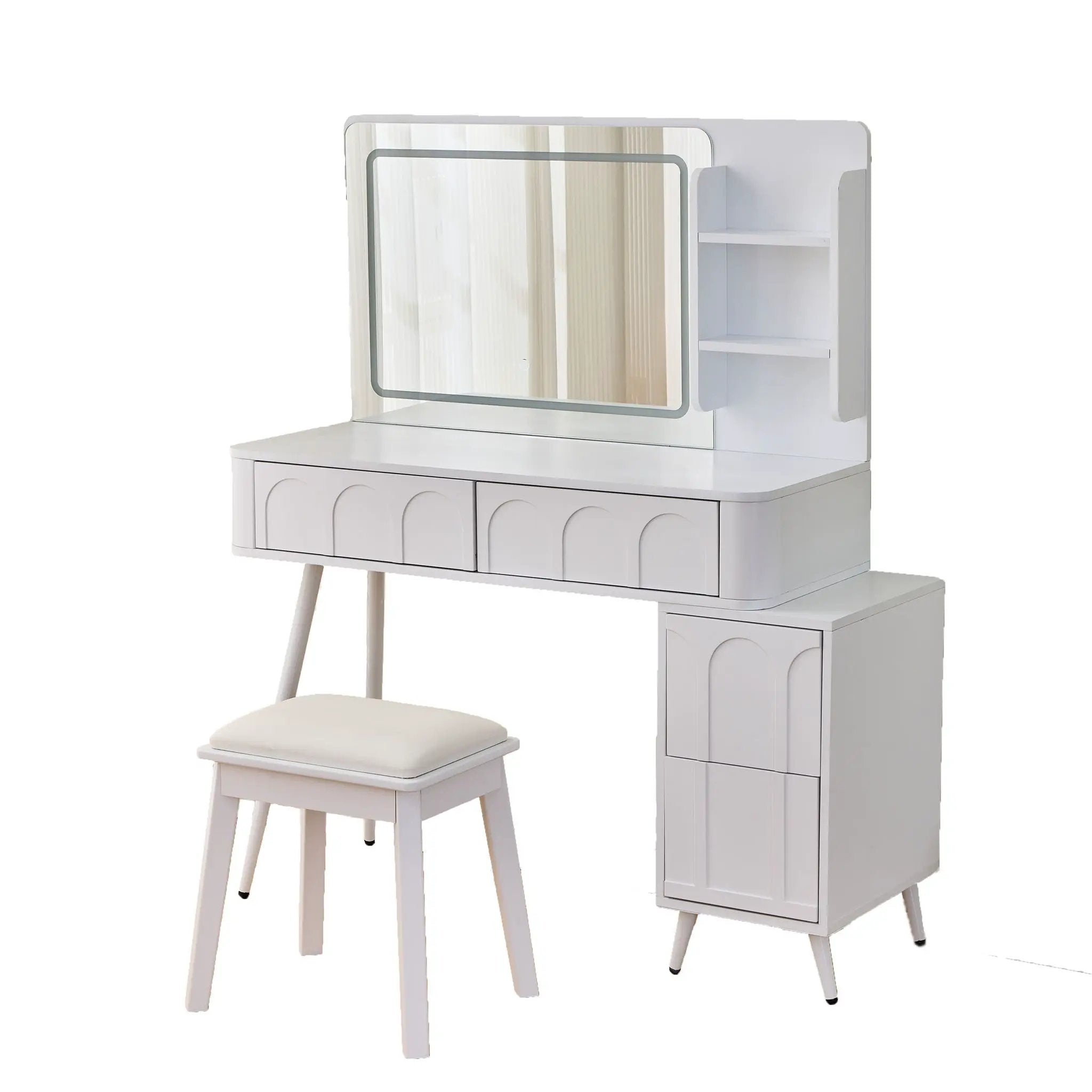 Modern Makeup Vanity Desk With LED Lights & Mirror 4 Drawer Dressing Table Set Space Saving For Bedroom - White by HouseOfZazla
