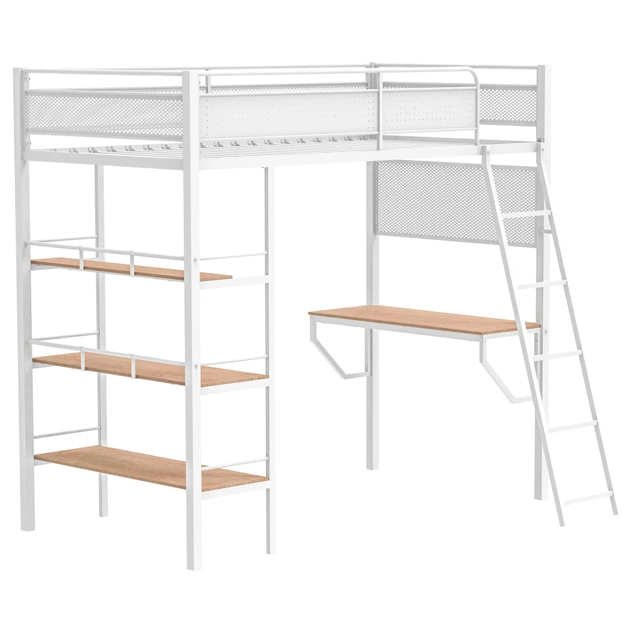 Campus 3-shelf Metal Twin Workstation Loft Bed Matte White by Unique Piece Furniture