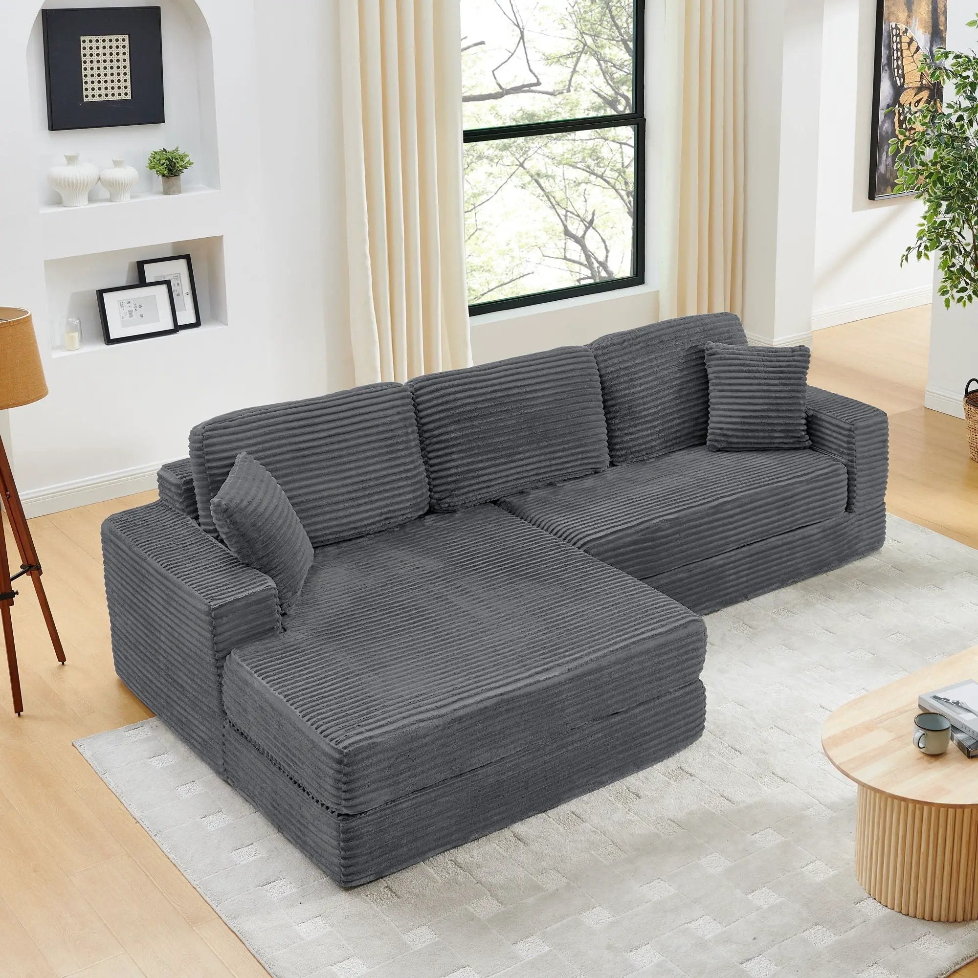 Modern Minimalist L Shape Modular Sectional Sofa, Couch by HouseOfZazla