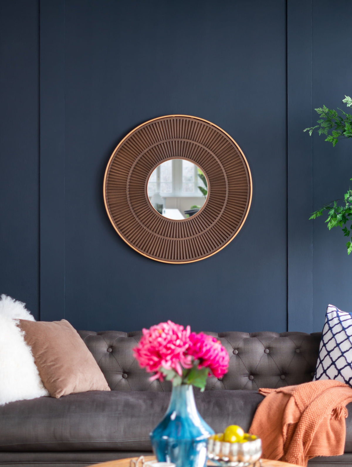 Round Wooden Wall Mirror with Iron Frame - Neutral Colorway, photo 5 of 21