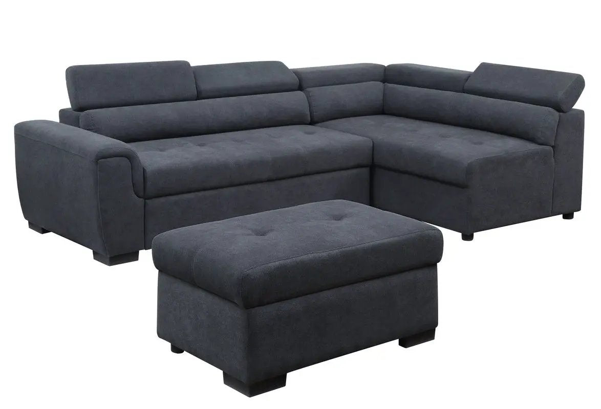 Haris - Sleeper Sofa Sectional With Adjustable Headrest And Storage Ottoman - Dark Gray by Unique Piece Furniture