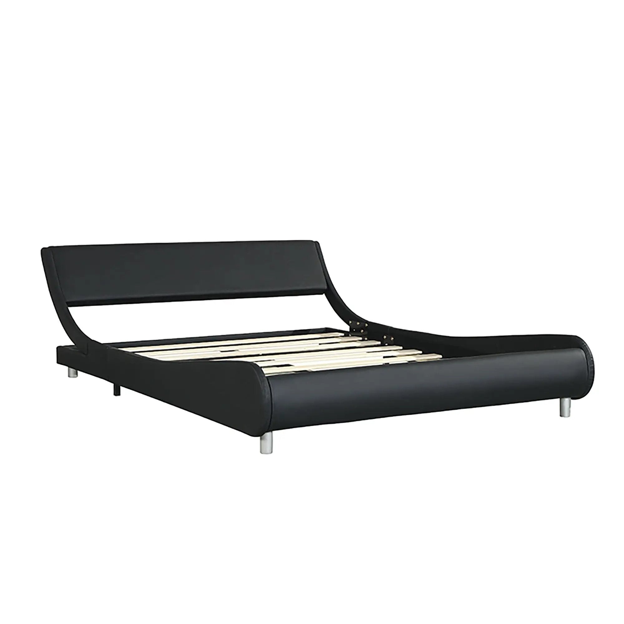 Queen Size Upholstered Platform Bed Frame With LED Lighting, Curve Design, Slat Support, No Box Spring Needed - Black by Unique Piece Furniture