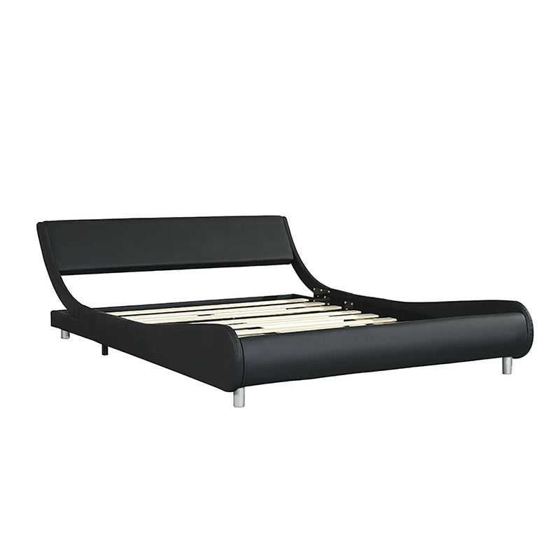 Queen Size Upholstered Platform Bed Frame With LED Lighting, Curve Design, Slat Support, No Box Spring Needed - Black by Unique Piece Furniture