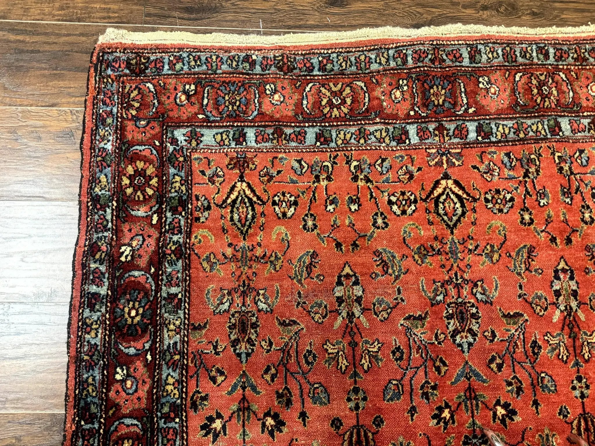 Antique Persian Tribal Rug 5 x 6.6, Tomato Red, Hamadan Angelas Rug by Jewel Rugs