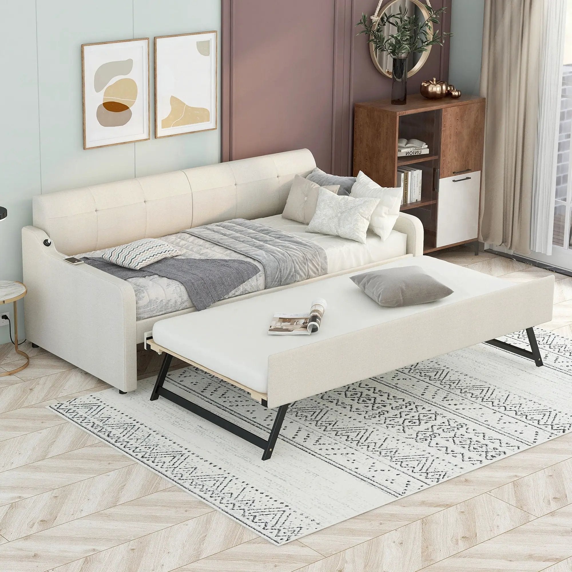 Upholstered Daybed With Trundle And USB Charging by Unique Piece Furniture