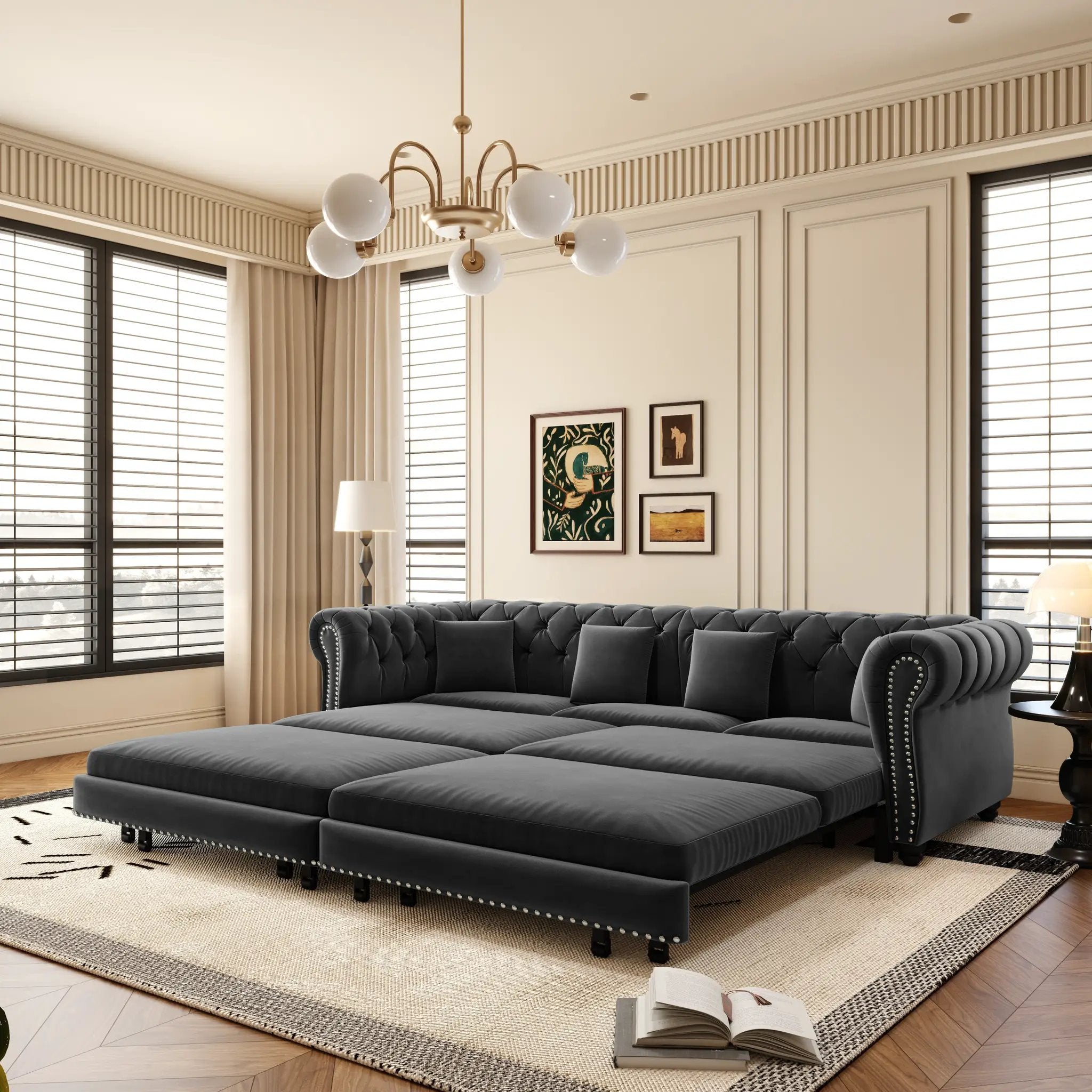 Chesterfield Sofa Bed – 3-in-1 Convertible Velvet Sofa by HouseOfZazla