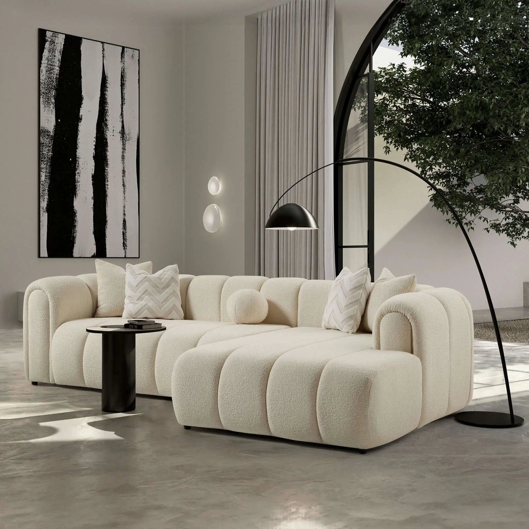 Beatrice - Modern Tufted Right Sectional Sofa - Ivory by HouseOfZazla
