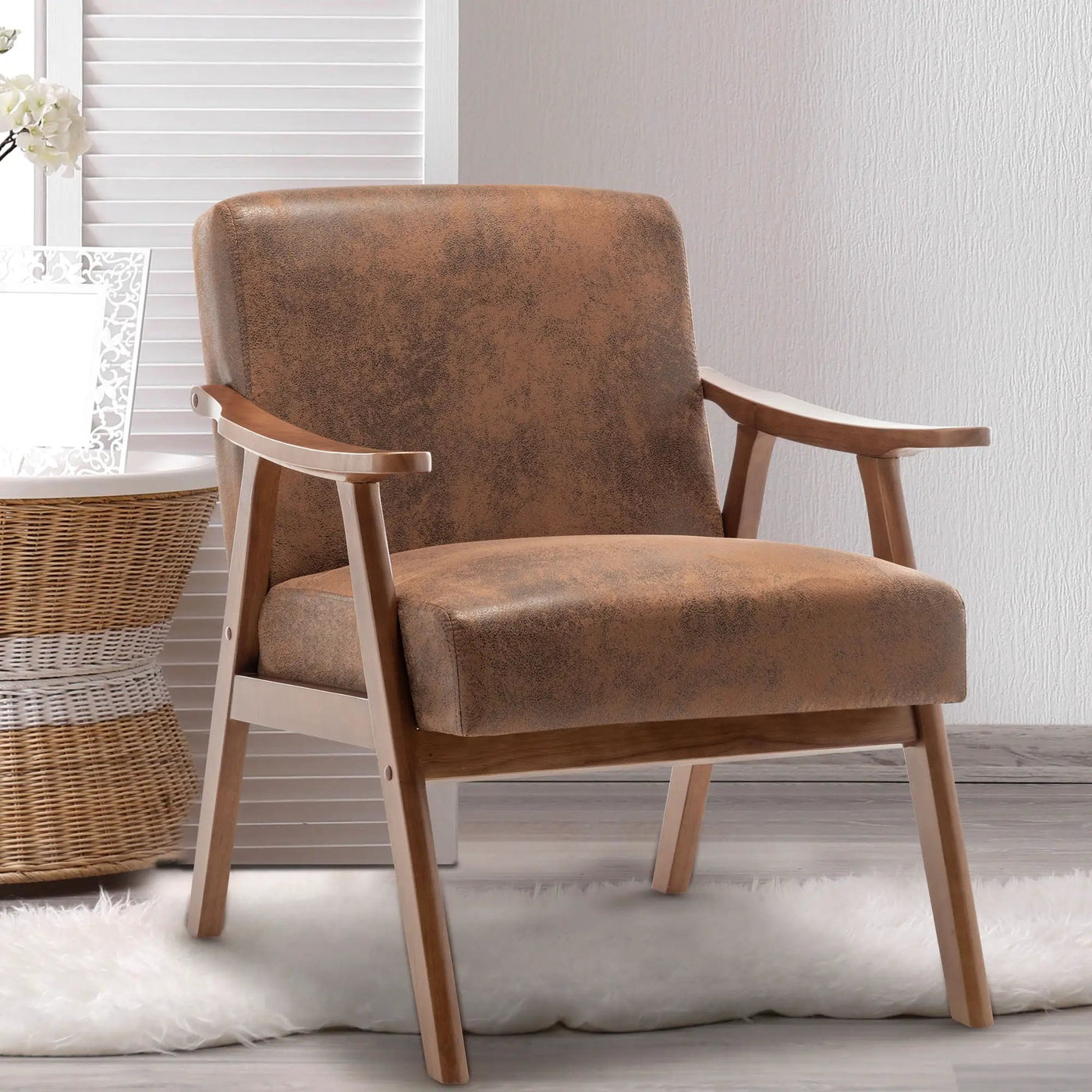Mid Century Modern Accent Chair With Solid Wood Frame And Extra Thick Backrest by HouseOfZazla