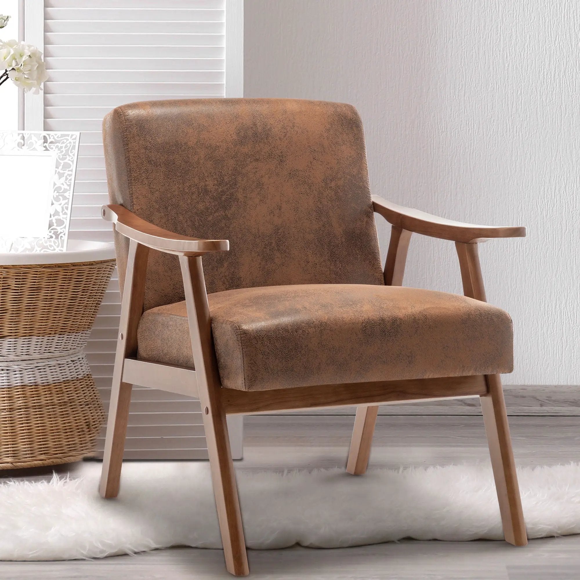 Mid Century Modern Accent Chair With Solid Wood Frame And Extra Thick Backrest by Unique Piece Furniture