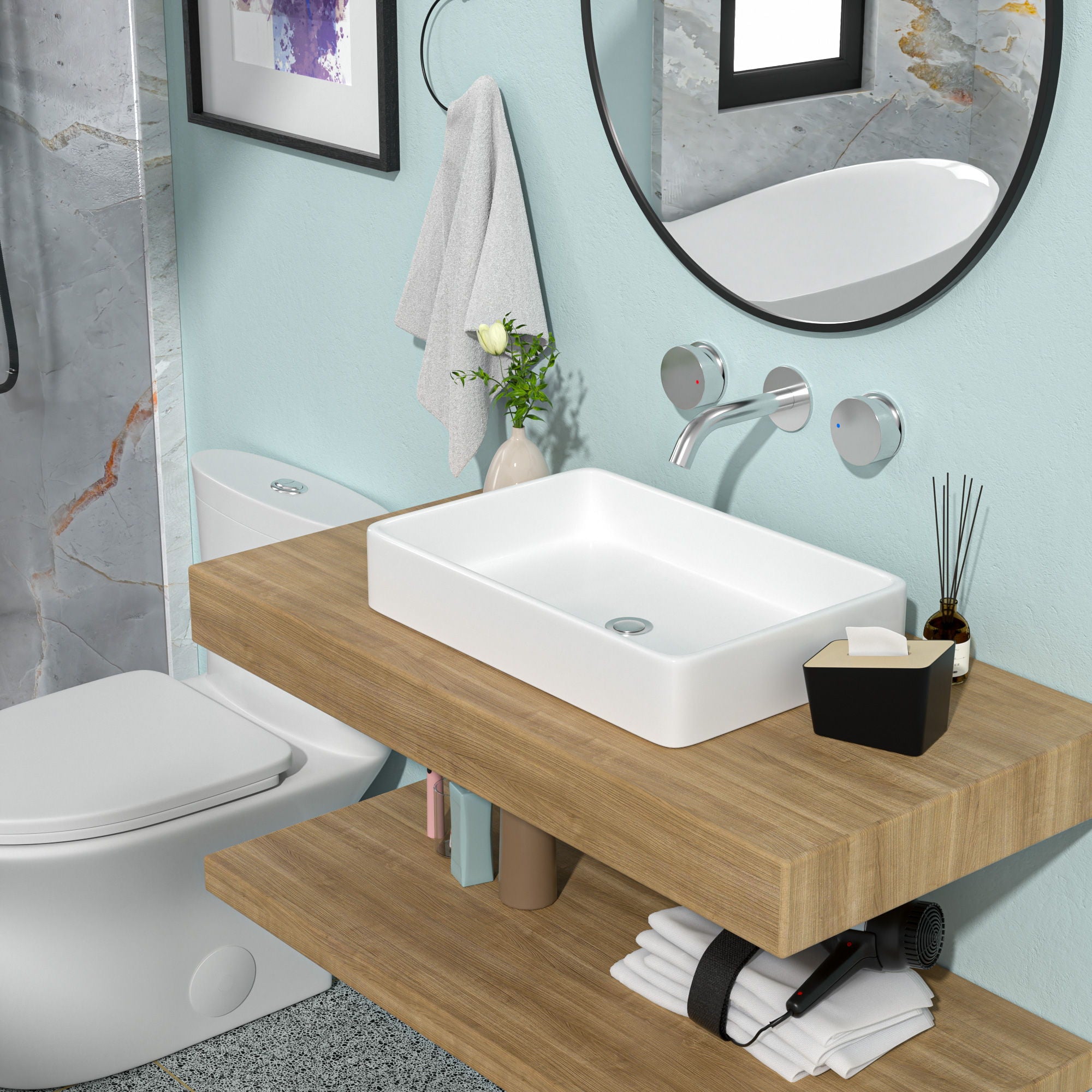 Modern European Design Ceramic Rectangular Vessel Bathroom Sink by HouseOfZazla
