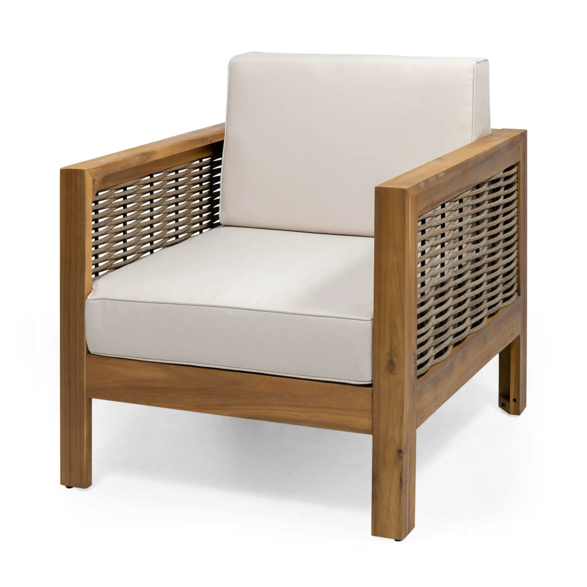 Outdoor 4 Seater Acacia Wood Chat Set With Wicker Accents And Cushions by HouseOfZazla
