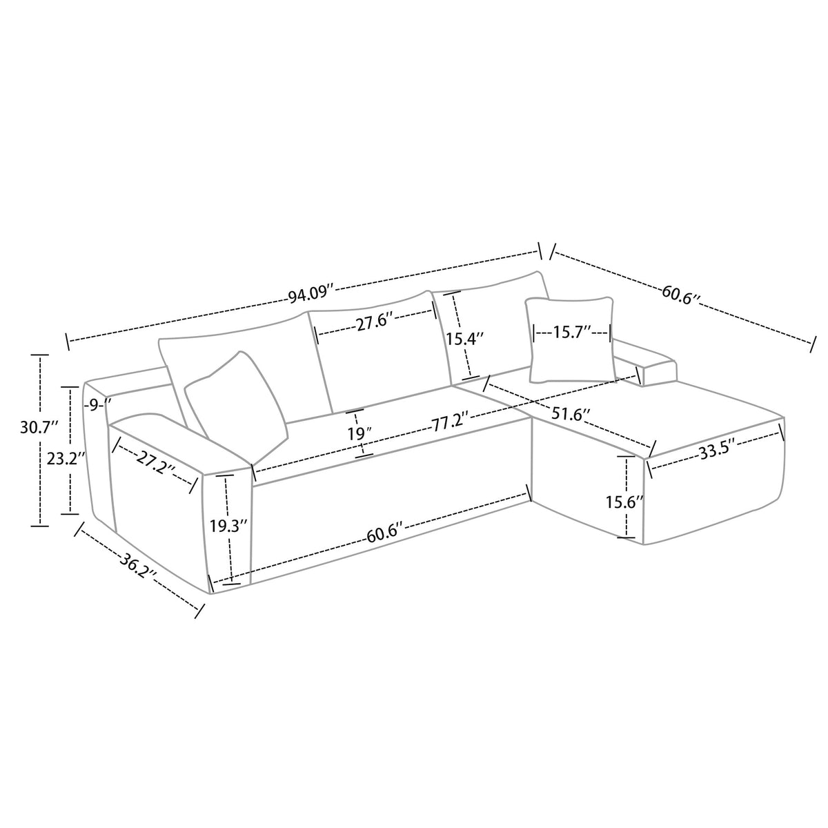 Black Corduroy L Shaped Sectional Sofa with Right Chaise - 94 Inch, photo 5 of 9