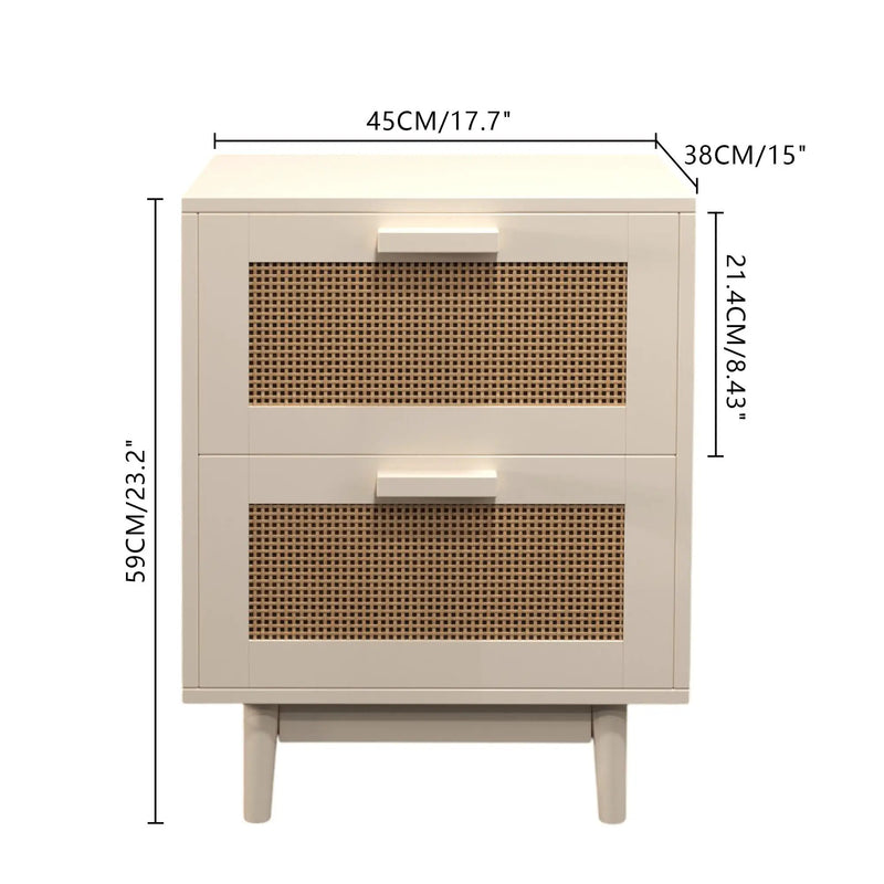 Nightstand With 2 Drawers, Storage Side Table For Bedroom - Antique Natural / Rattan by HouseOfZazla