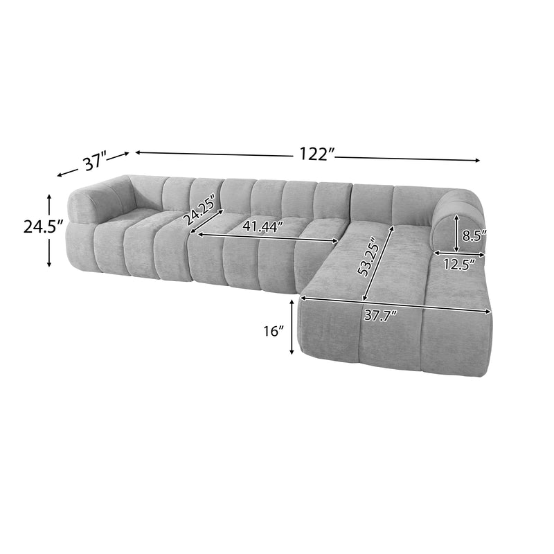 122" Modern L-Shaped Sectional Sofa with High-Density Foam and Chaise Lounge by HouseOfZazla
