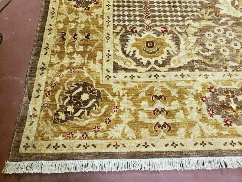 10' X 14' Handmade Pak Peshavar Chobi Agra Wool Carpet Coffee Brown Gold by Jewel Rugs