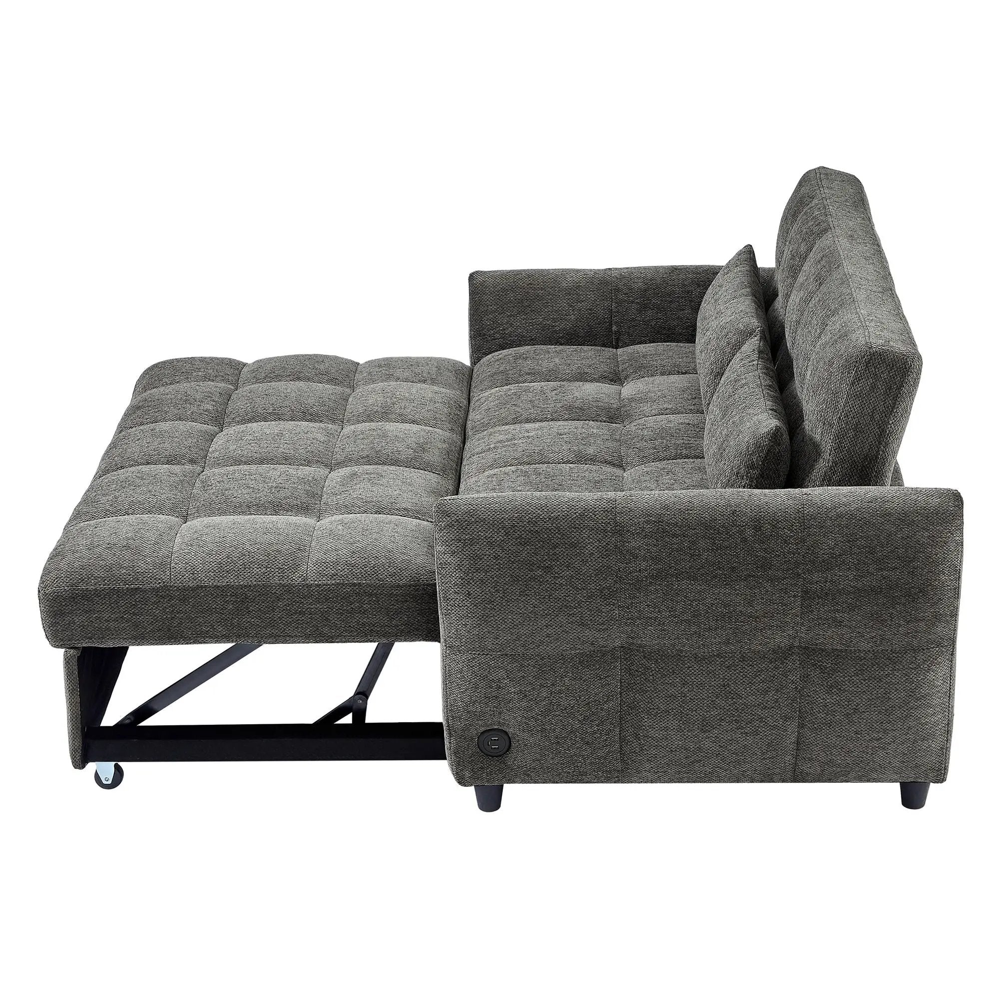 Loveseat Sofa Pull-Out Bed With Adjustable Backrest, 3 USB Ports And 2 Lumbar Pillows For Living Room by HouseOfZazla