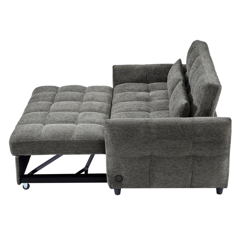 Loveseat Sofa Pull-Out Bed With Adjustable Backrest, 3 USB Ports And 2 Lumbar Pillows For Living Room by HouseOfZazla