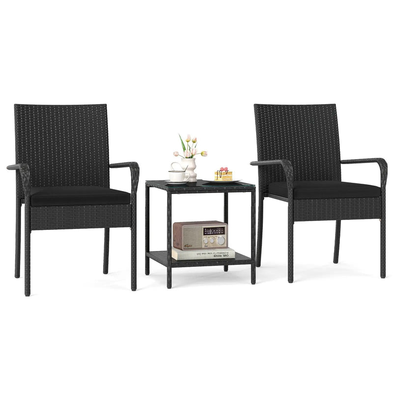 3 Piece Patio Furniture Set with Seat Cushions and Tempered Glass Tabletop by DirectDeals