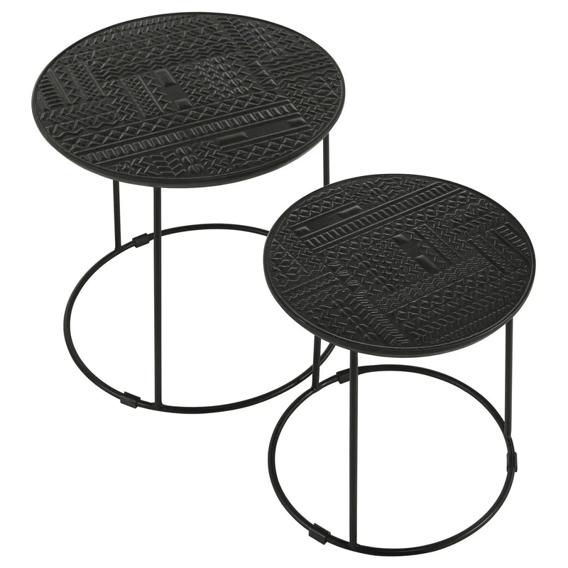 Loannis 2-piece Round Mango Wood Nesting Table Matte Black by Unique Piece Furniture