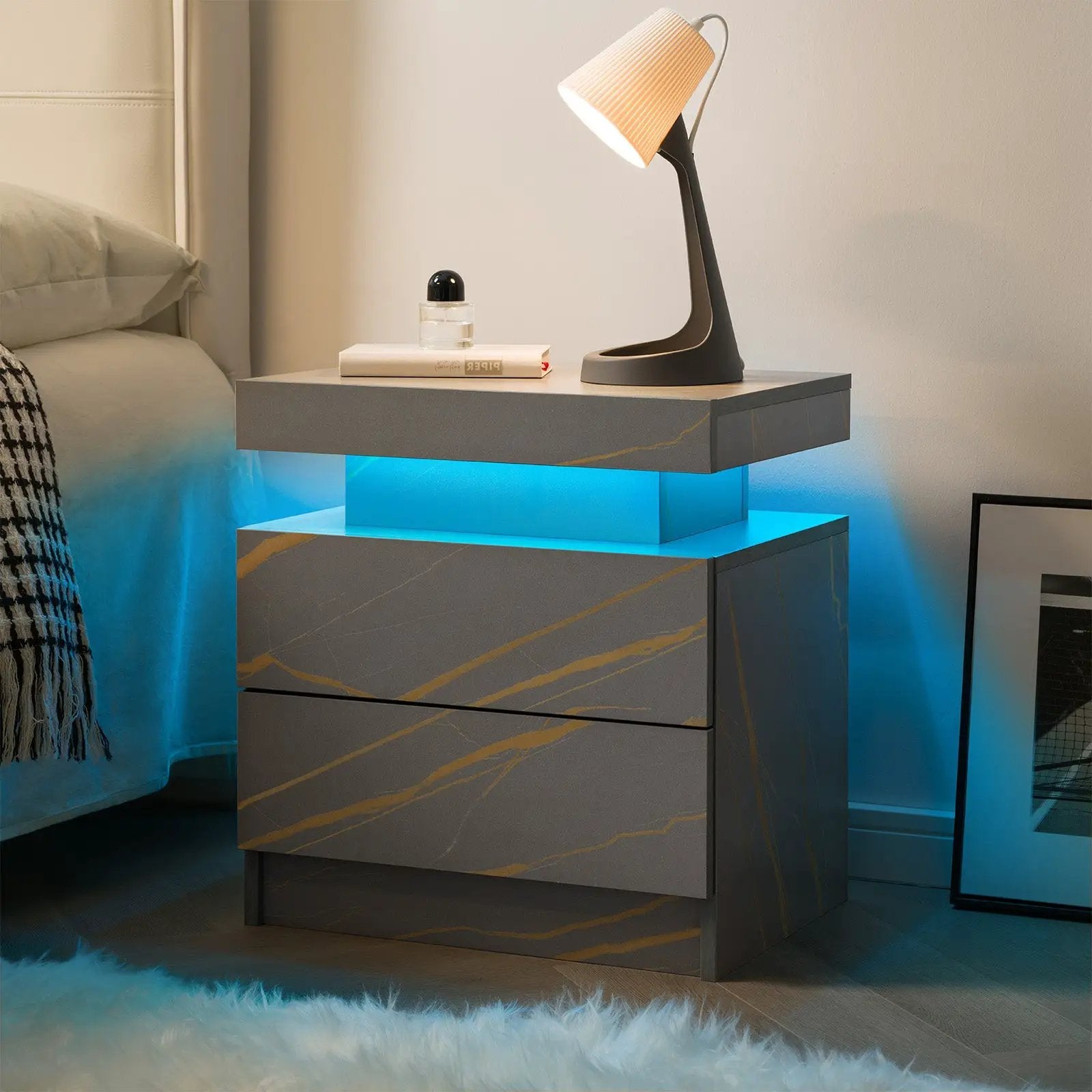 Modern LED Bedside Table with Two Drawers by HouseOfZazla