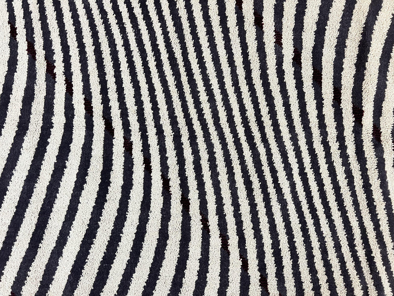 Vintage Zebra Stripes Shag Rug 5.7 x 7.4, Black and White, Retro, Wool by Jewel Rugs