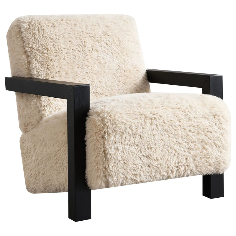 Fitzroy Faux Fur Upholstered Chair Solid Wood Arms Latte by Unique Piece Furniture