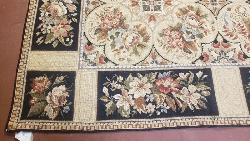 Needlepoint Rug 8x10ft Allover European Design Flowers 100% Wool Hand Knotted Aubusson Area Rug Brand New Flatweave Needle Point Carpet Chic by Jewel Rugs