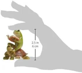 Top Collection Miniature Fairy Garden & Terrarium Frog Reading Book on Turtle Statue, Small, Green, Orange by GreenHaven Gardens