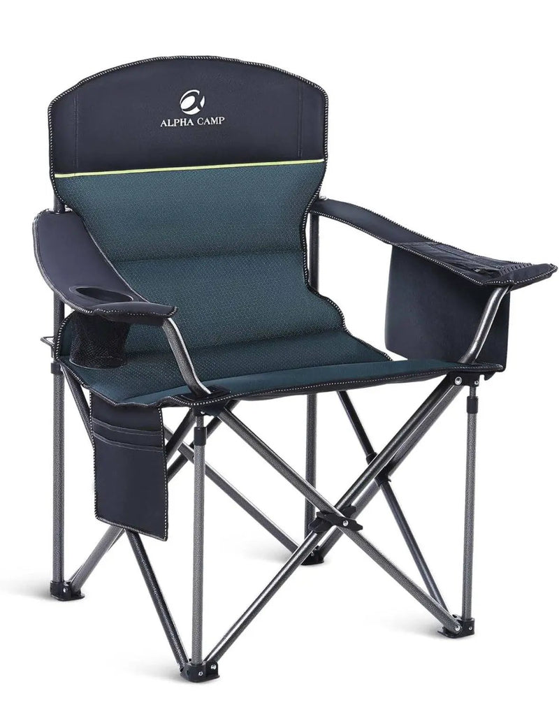 ALPHA CAMP Oversized Heavy Duty Lawn Chair with Cooler Bag Support 450 LBS Steel Frame Camping Folding Collapsible Padded Quad Lumbar Back Arm Chair f by Selzalot