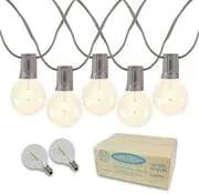 Novelty Lights 50 Feet G40 LED Patio String Lights with 50 Bulbs, Warm White, Weather Resistant and Shatterproof Replaceable Plastic Globe Bulbs, Brown Wire by GreenHaven Gardens