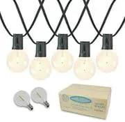 Novelty Lights 50 Feet G40 LED Patio String Lights with 50 Bulbs, Warm White, Weather Resistant and Shatterproof Replaceable Plastic Globe Bulbs, Black Wire by GreenHaven Gardens