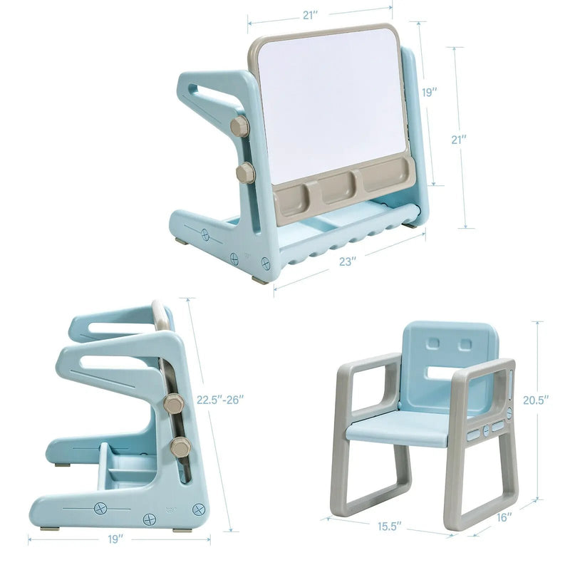 2 in 1 Kids Easel Table and Chair Set with Adjustable Art Painting Board by DirectDeals