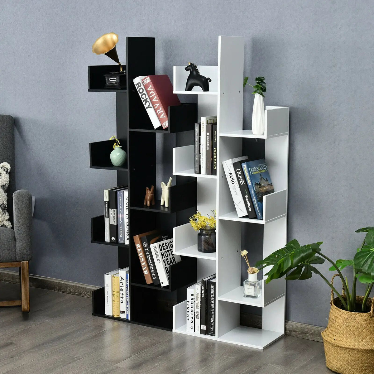 8-Tier Bookshelf Bookcase with 8 Open Compartments Space-Saving Storage Rack by DirectDeals