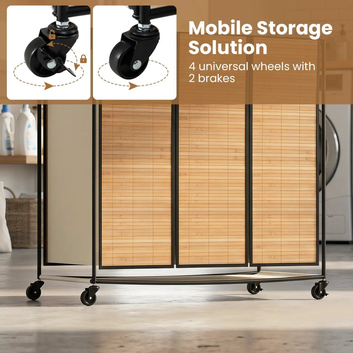 3-Section Laundry Hamper with Lid and Wheels - 21.4 Gal by DirectDeals