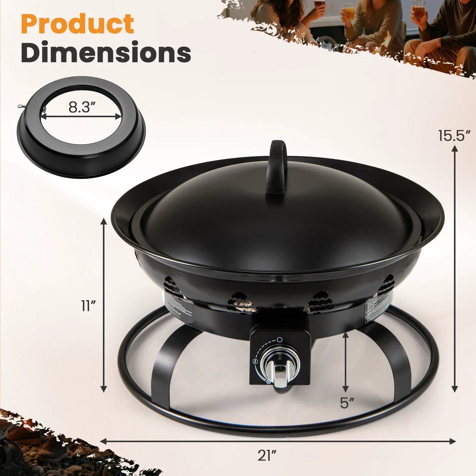 21 Inch Diameter Propane Gas Fire Pit Patio Portable Fire Bowl-Black by DirectDeals
