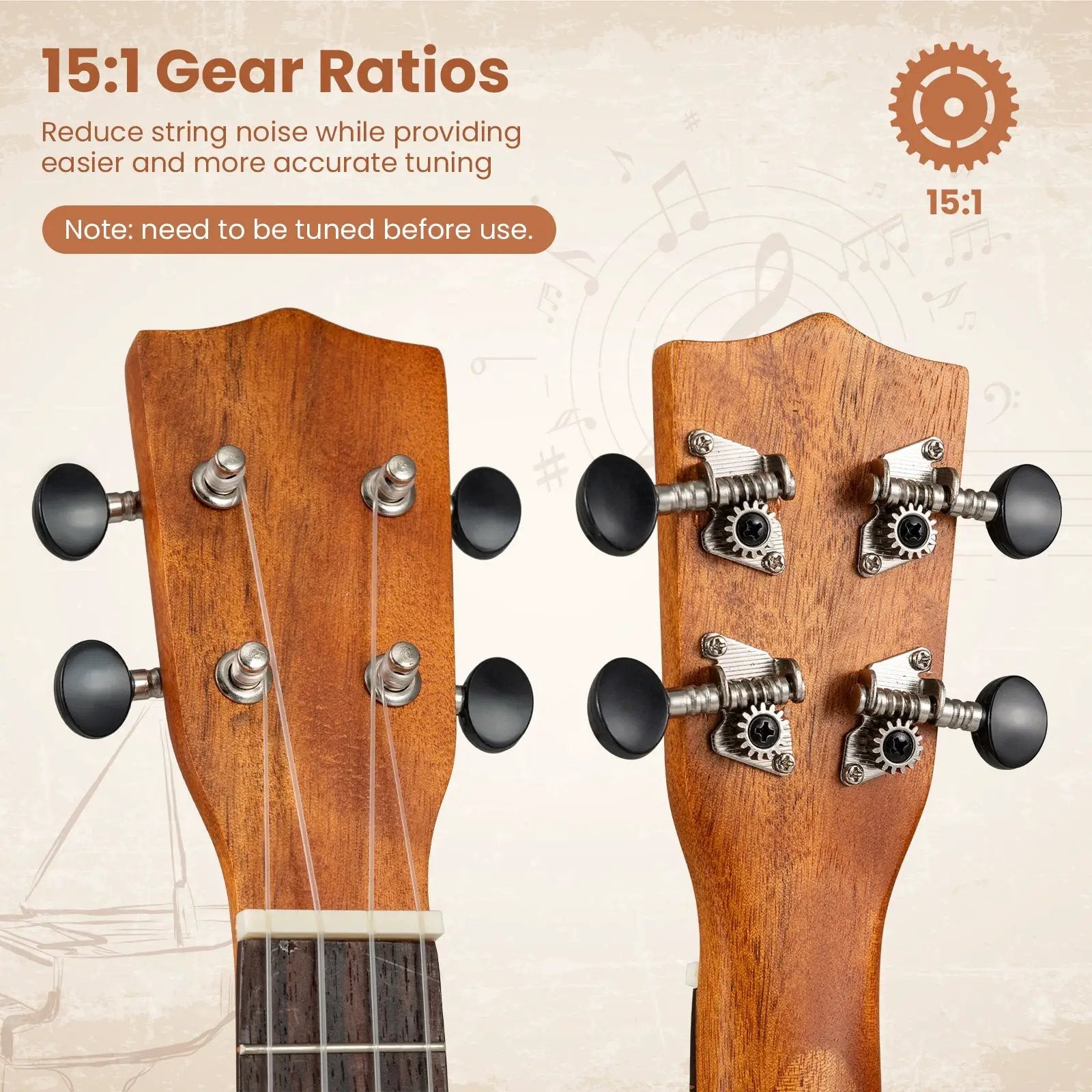 21 Inch Soprano Mahogany Wooden Ukelele Set with Adjustable Strap by DirectDeals