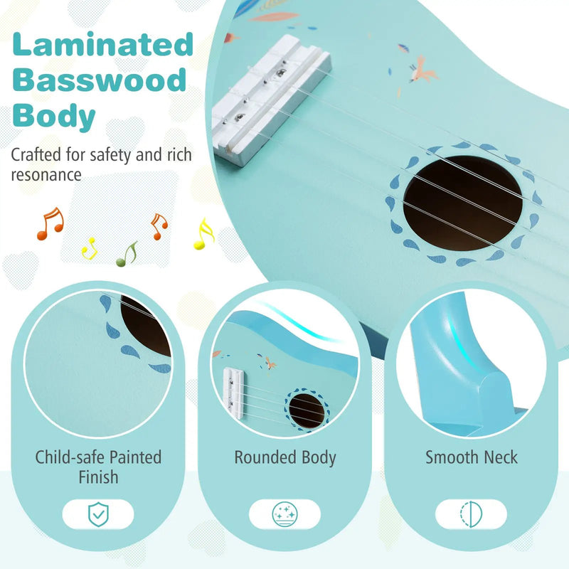 21 Inch Ukulele Guitar for Kids with Basswood Body for 3+ Years Old by DirectDeals